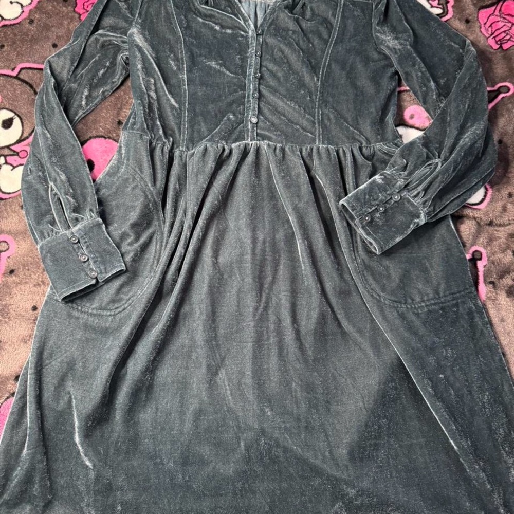 Cozy Casual Velvet Long Sleeve Dress in Green